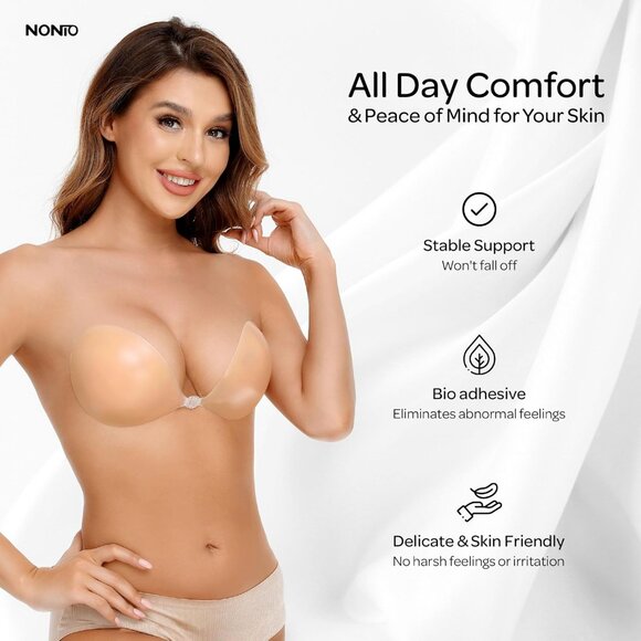Adhesive Bra Strapless Sticky Invisible Push up Reusable Silicone The Best Off B - Picture 2 of 7